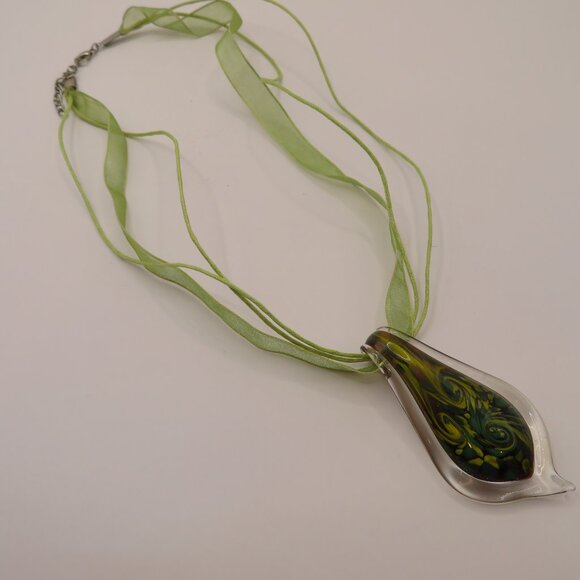 Art Glass Pendant on Ribbon Cord with Extender Chain - Picture 5 of 8